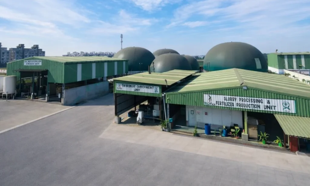 Bio-CBG plant with anaerobic digesters and slurry processing facility