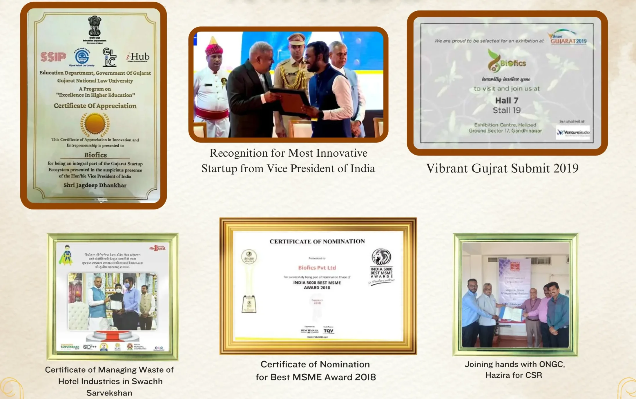 Biofics innovation award and certificate