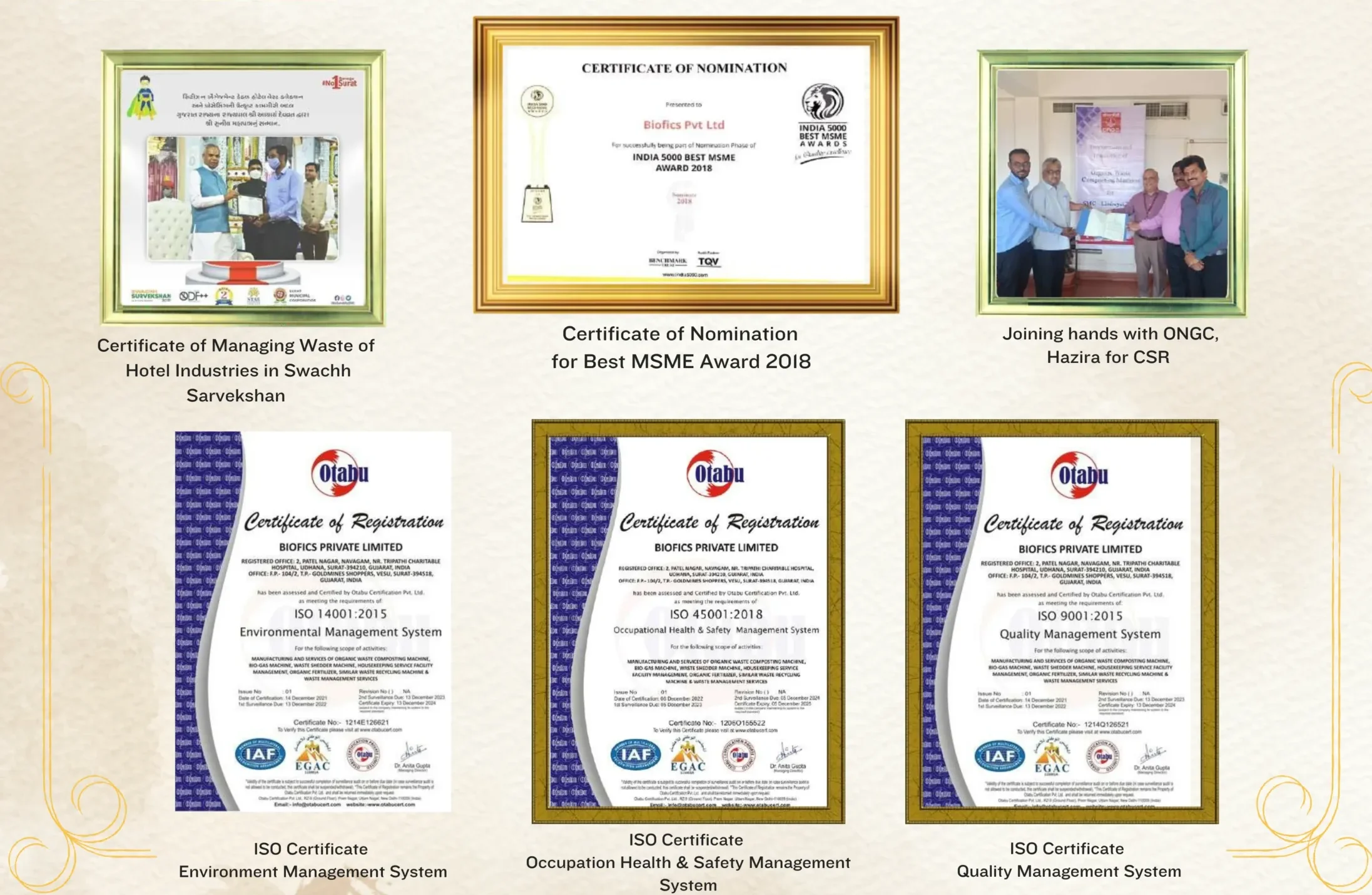 Biofics sustainability recognition and certificate